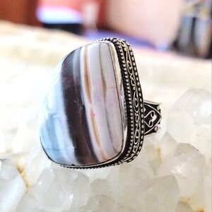NWOT Unique Owyhee Blue Opal Gemstone .925 Sterling Overlay Ring